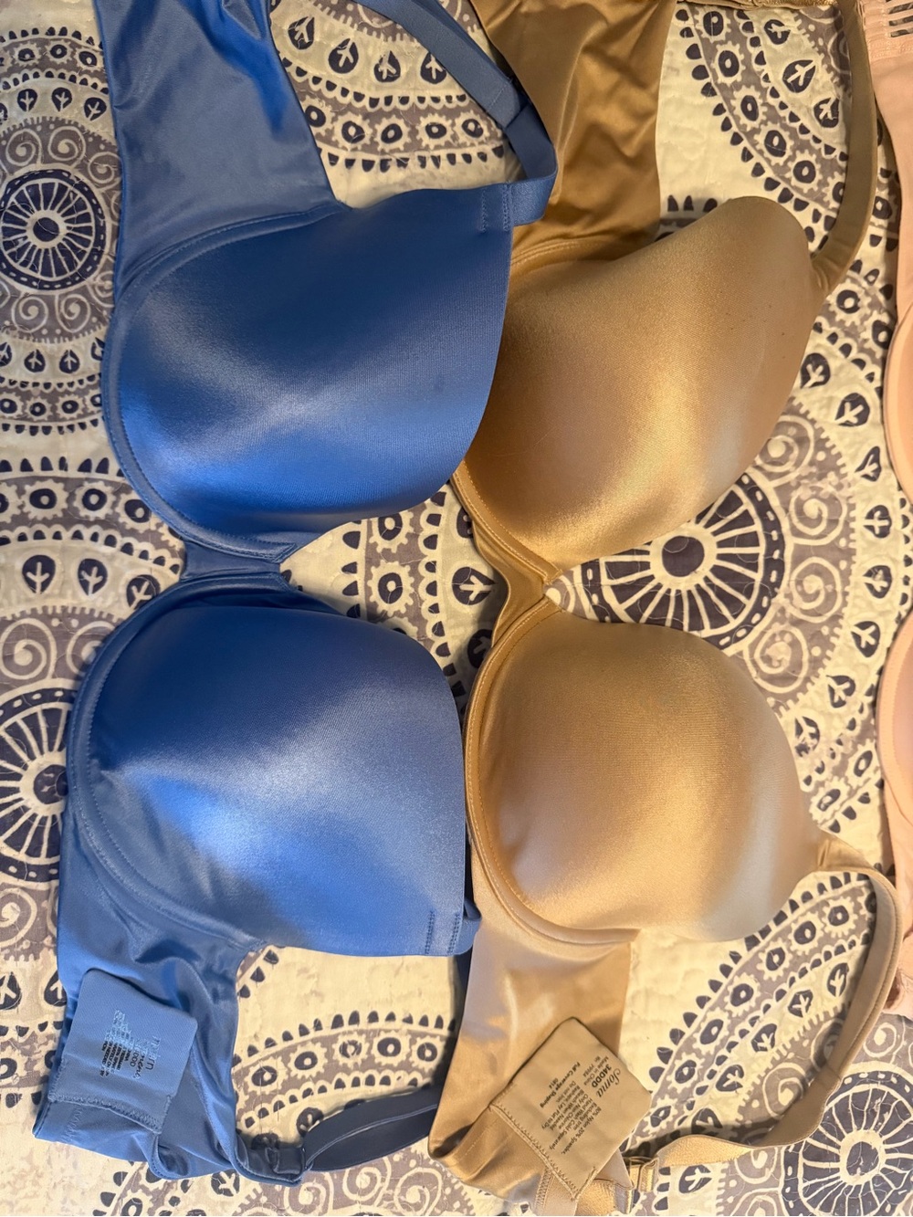 Smooth Satin Molded Bra Duo — Blue and Gold